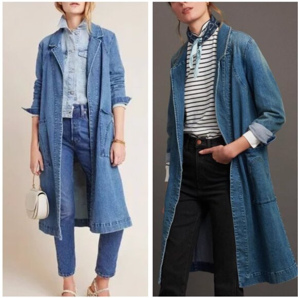 NWT Anthropologie Peggy Denim Duster Jacket Large - Picture 2 of 11